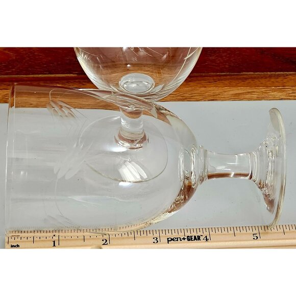 4 Sasaki Wheat Water Ice Tea Glasses etched crystal 5.25" smooth stem 1950s vtg - Picture 5 of 6